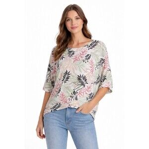 Chico's Size 2 Top Floral Tropical Long Sleeve Blouse EUC Coastal Chic Boho